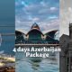 Collage of Baku Eye, Caspian Waterfront Mall, and Palace of Happiness in Baku, things you will visit while on 3 nights 4 days Azerbaijan tour package.