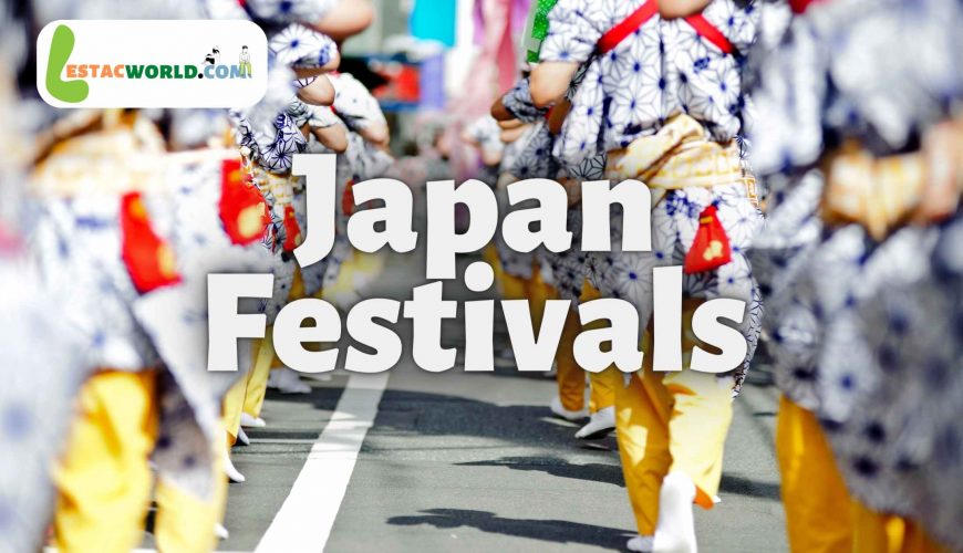 A group of people in traditional Japanese clothing participating in a festival procession