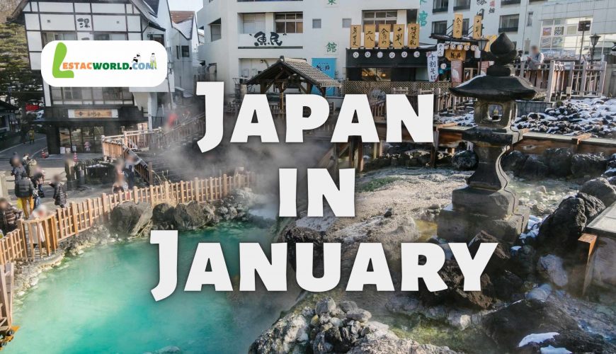 Japan City view in the background, with the text "Is January the right time to visit Japan?" superimposed.