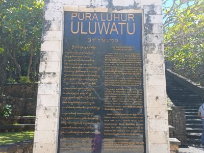 Uluwatu Temple The marble with Uluwatu temple history engraved in Indonesian Language