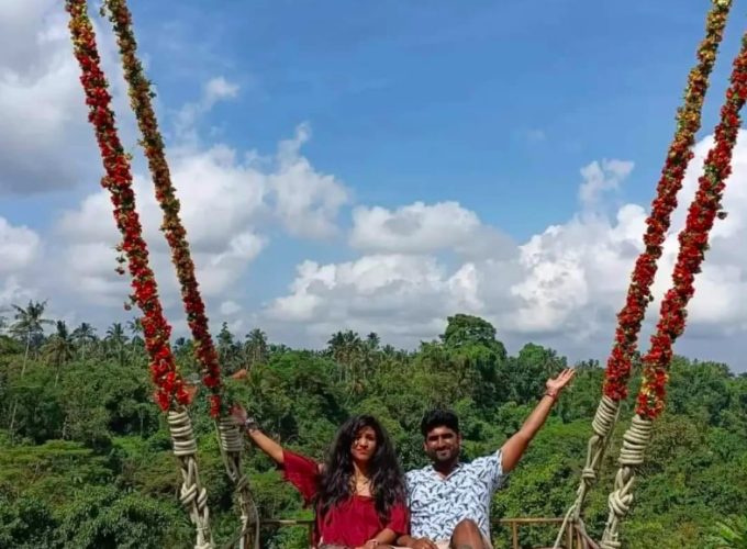 Couple enjoying Bali swing in Ubud, organized by Lestacworld