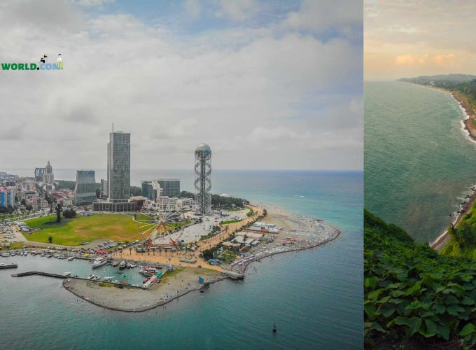 Aerial photo of Batumi city and a cliff from the coastline in Batumi.