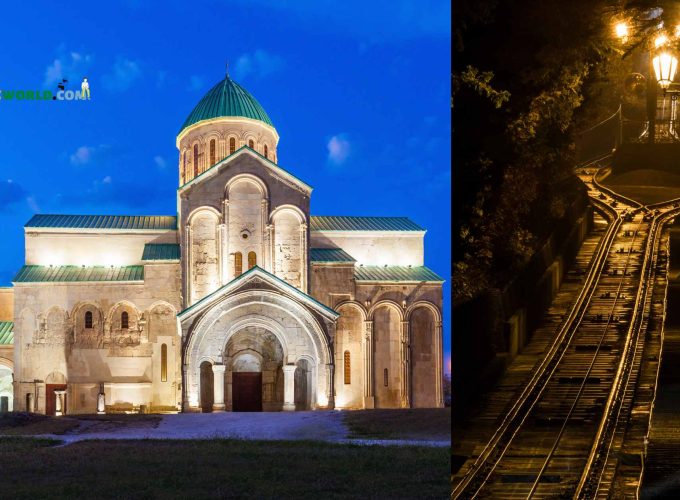 Bagrati Cathedral of Kutaisi and railway track of Tbilisi