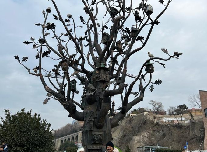 Tourists from Saudi Arabia at Rike Park's Iron tree
