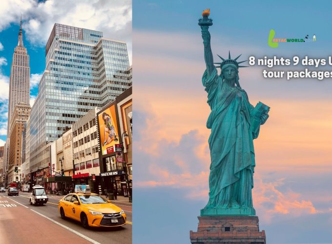 Collage of New York road and Statue of Liberty showcasing the vibrant city and iconic landmark.