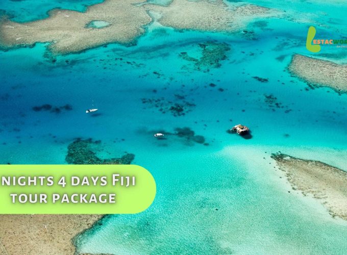 Aerial view of Fiji's mesmerizing coastline - Part of the 3 nights 4 days Fiji tour package.