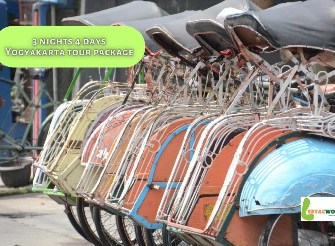 Tricycles lined up on Yogyakarta roads, representing the convenient transportation options during the 3 nights, 4 days Yogyakarta tour package.