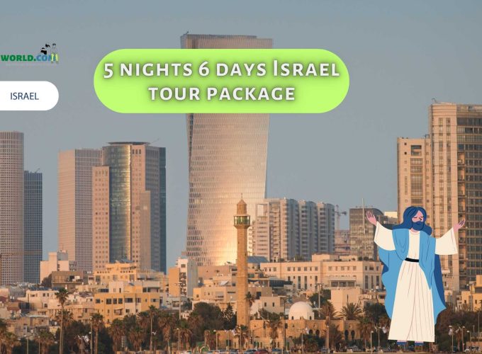 5 nights 6 days Israel tour package - A panoramic view of Tel Aviv's cityscape with towering skyscrapers against a backdrop of a clear blue sky and the sparkling Mediterranean Sea.