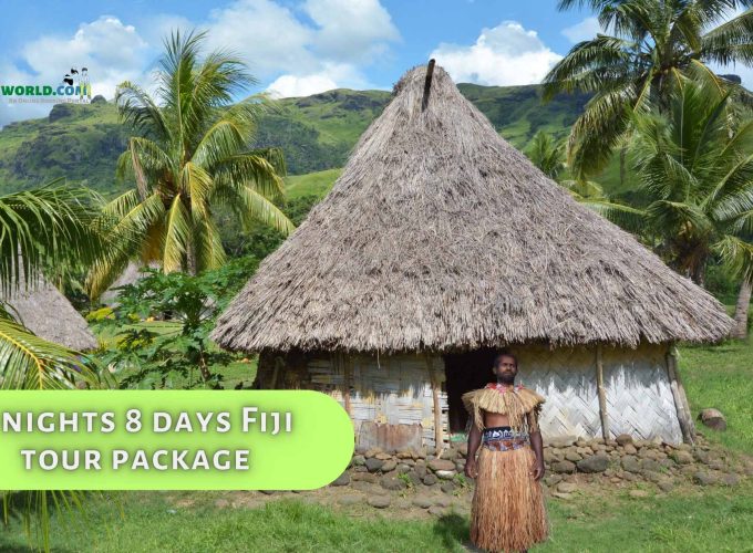 Fijian men in traditional attire, part of the rich cultural experiences on the 7 nights 8 days Fiji tour package.