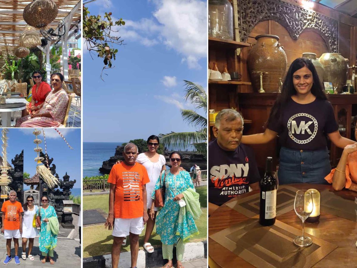 A collage of cherished moments from Thirtha's Bali tour with her parents.