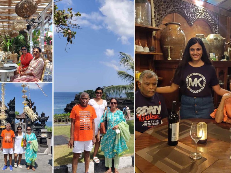 A collage of cherished moments from Thirtha's Bali tour with her parents.