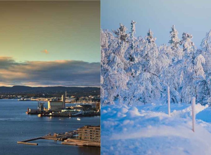 Collage featuring the vibrant cityscape of Oslo, Norway, and the picturesque landscapes of Ivalo, Finland – a visual journey through the 10-day Finland and Norway itinerary.