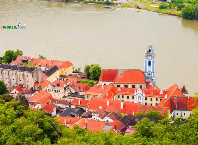 Aerial view of the picturesque Wachau Valley, Austria.