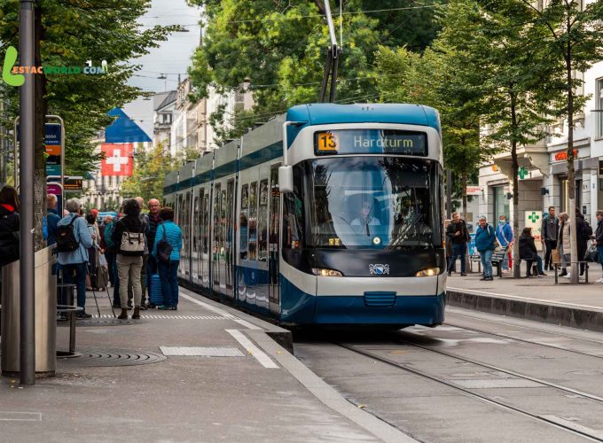 Tram train passing through Zurich city, a highlight of the 7 nights 8 days Switzerland tour package.