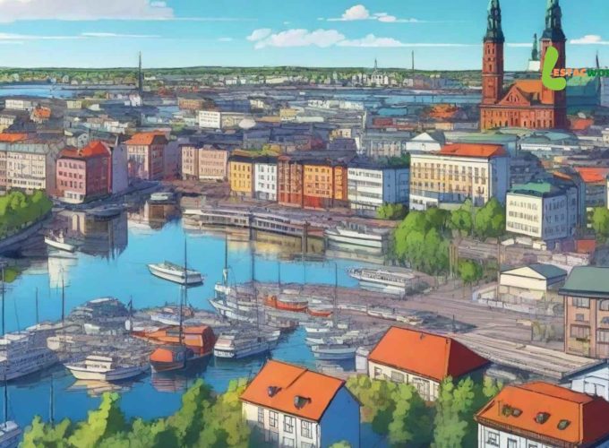 A mesmerizing animated image showcasing the aerial view of Helsinki city, a must-visit destination on the 5 nights 6 days Finland tour in summers.