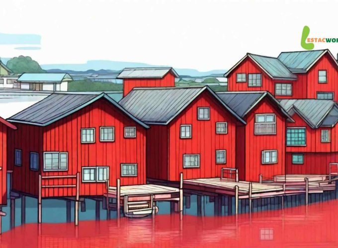 A charming animated image showcasing the iconic red wooden houses in Porvoo village during the summer, part of the 8 nights 9 days Finland tour in summers.