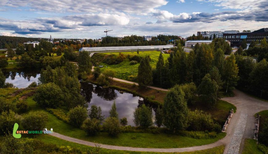 Aerial view of Arktikum museum and science center in Rovaniemi, Finland.
