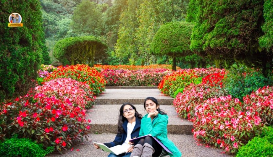 Chaithra and her daughter enjoying a serene moment in one of Japan's beautiful gardens.