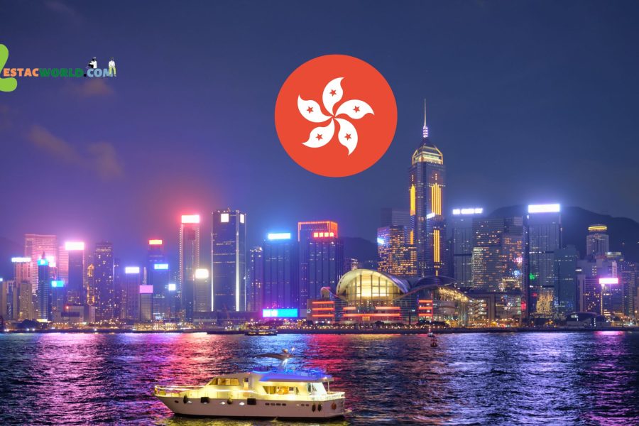 Hong Kong Harbor Night View with Ship Sailing