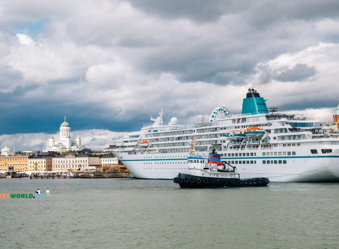 Helsinki Port with a cruise ship, part of the 9 nights 10 days Tromso, Bergen, Oslo, Stockholm, and Helsinki tour.