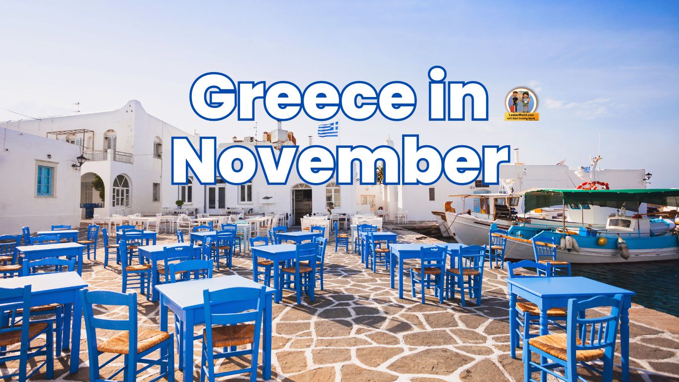A serene outdoor seating area with blue chairs and a table in Mykonos, Greece.