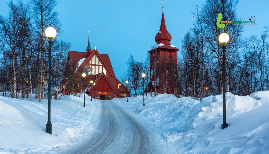 Kiruna Church covered in snow in December.