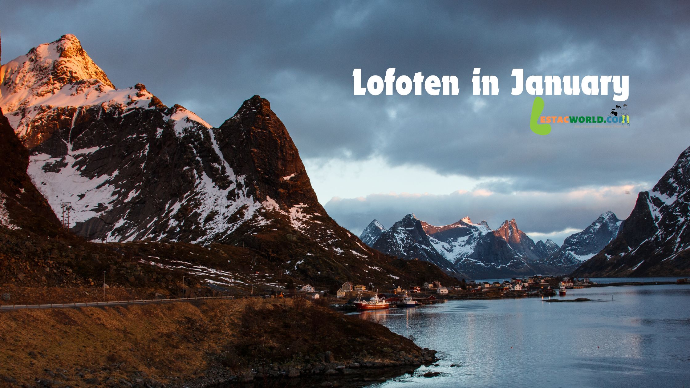 Snow-covered Alps in Lofoten during January.