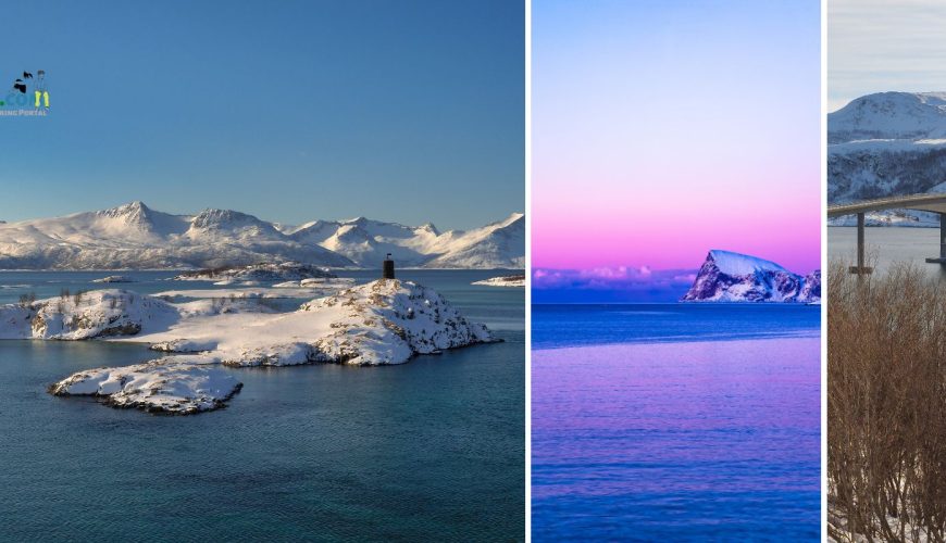 Collage of three different views of Sommarøy Island, Norway