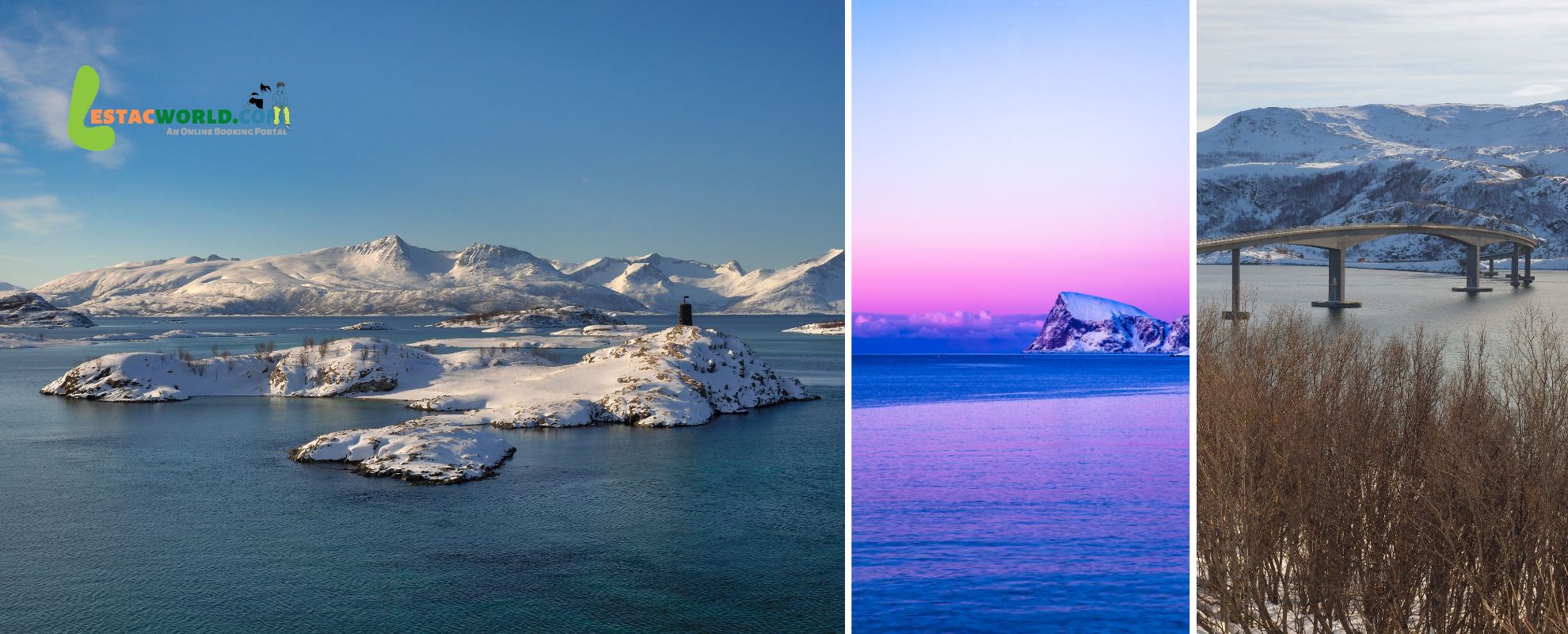 Collage of three different views of Sommarøy Island, Norway