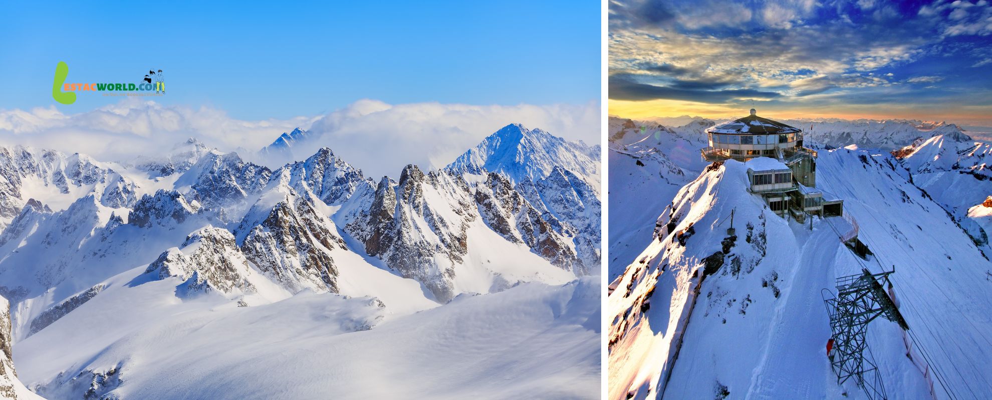 Collage of Swiss Alps in January, showcasing snowy peaks, winter sports, and scenic landscapes. Is January the right time to visit Switzerland?