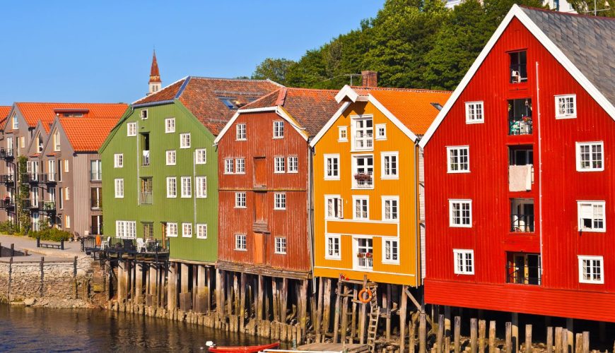 Colorful hotels on the lake in Norway