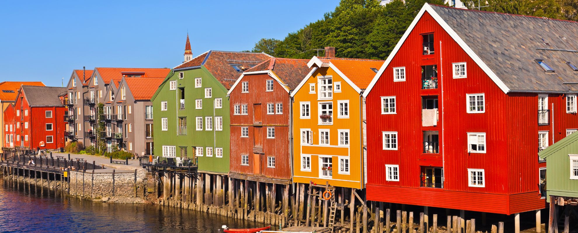 Colorful hotels on the lake in Norway