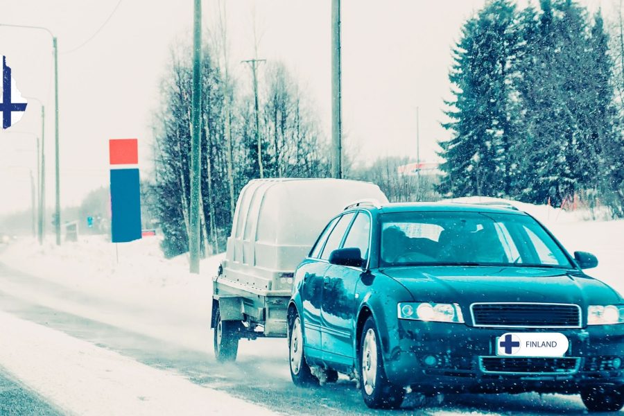 Private car on a snowy Lapland road during transfers from Rovaniemi to Levi, Kittilä.