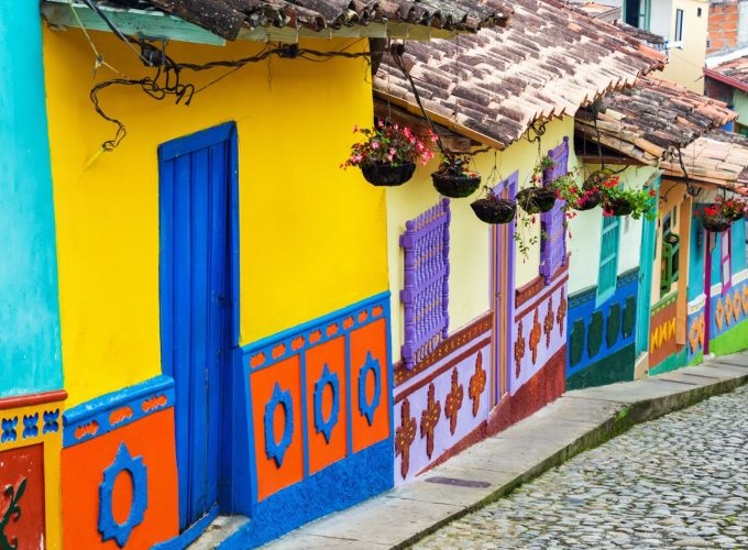 Colorful cultural street houses in Bogotá, Colombia, part of the 6 nights 7 days Colombia tour package.