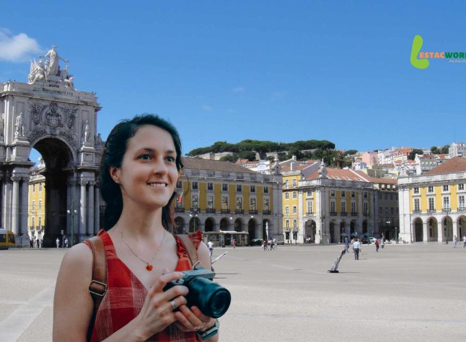Tourist posing at Praça do Comércio during 4 nights 5 days Portugal tour package