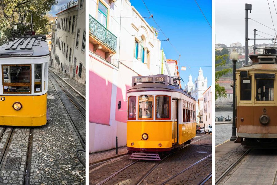 Collage of Lisbon Tram 28 that one is going to experience during their 9 nights 10 days Porugal tour package.