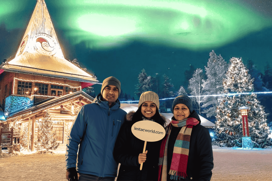 Lestacworld travelers enjoying at Santa Claus Village during 12N/13D Finland Northern Lights tour package from India